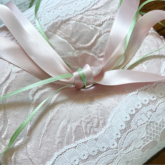 Wedding Bearer Pink Sage Lace and Velour Pillow - Picture 4 of 4